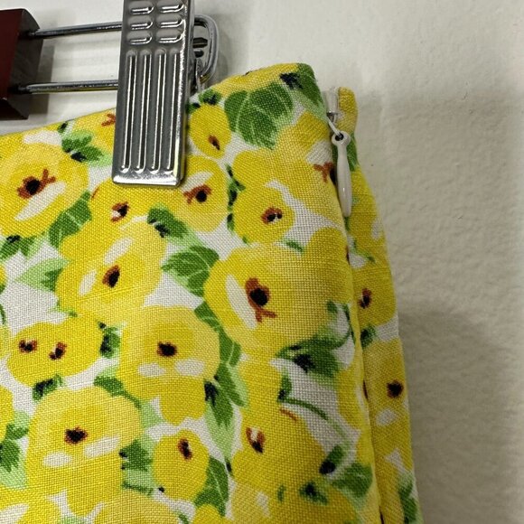 Ann Taylor Loft Midi Skirt Linen Blend Yellow Floral Slit Size 6 - Picture 5 of 10